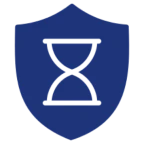 Hourglass emblem on blue shield