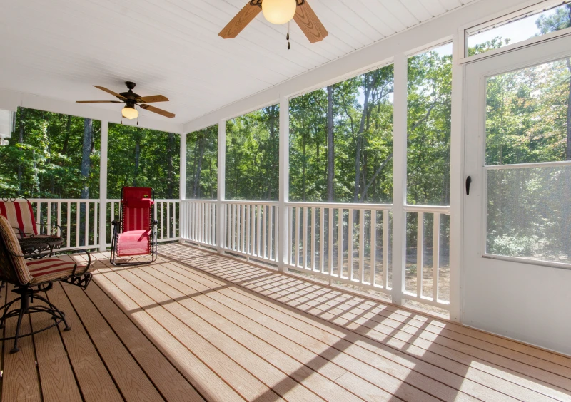 Screened porch with forest view